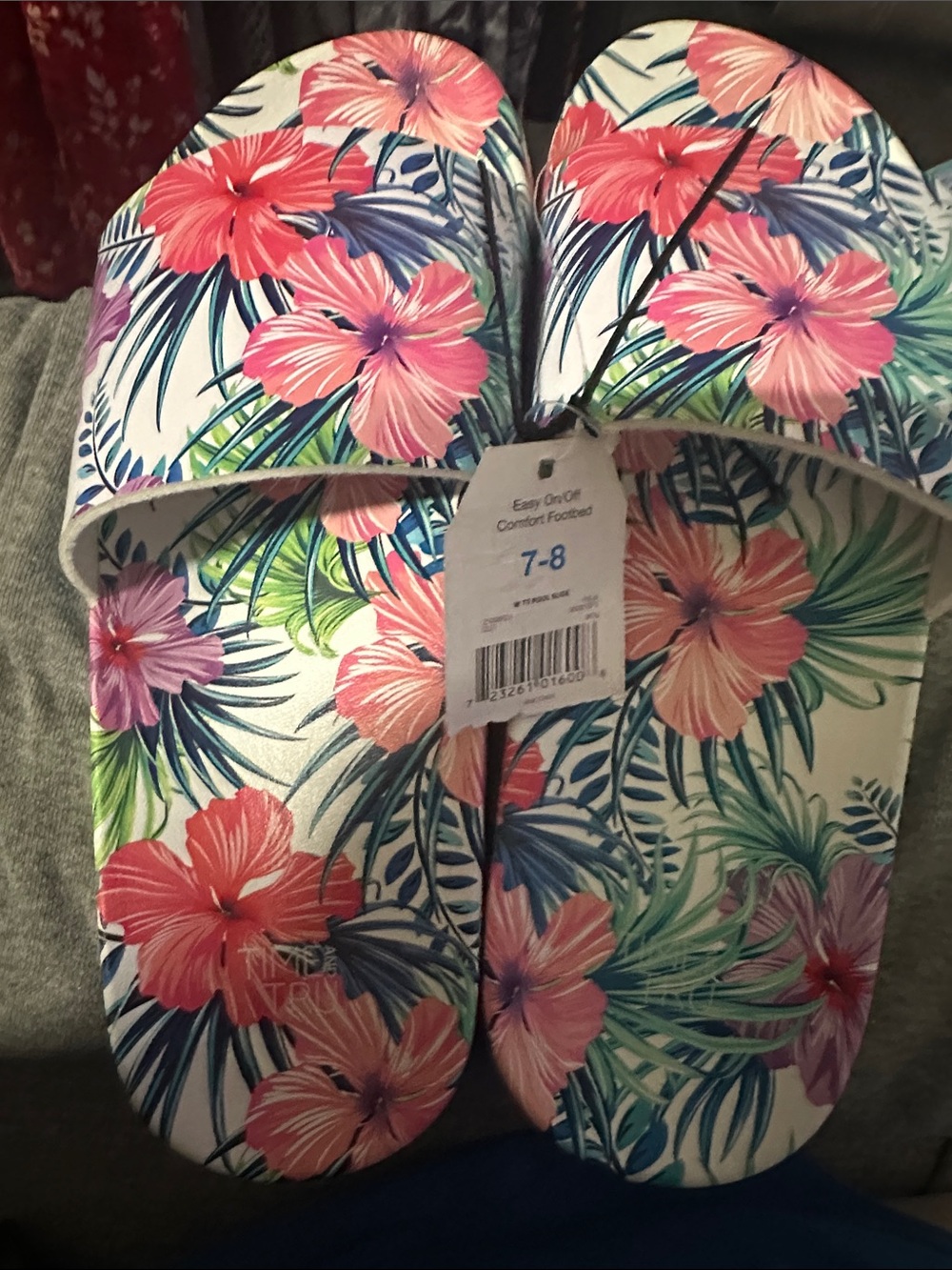 Time and Tru Pink Tropical Floral Slide Sandals
